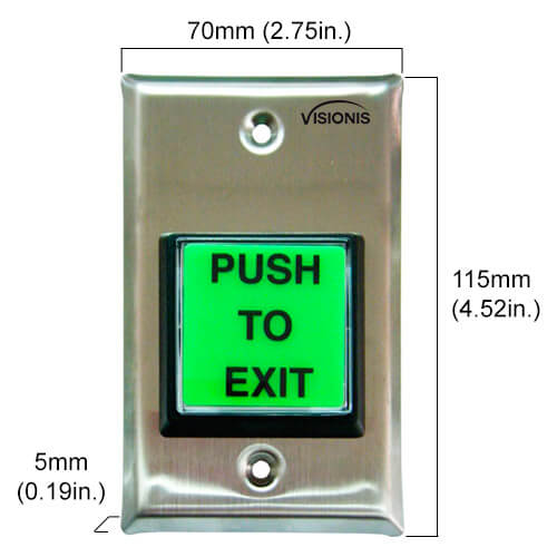 Green Square Push to Exit button for Door Access Control - Visionis